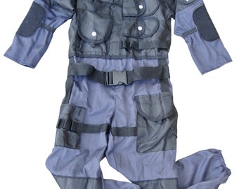 SWAT Tactical Jumpsuit LE Costume Black Gray Youth Boys Girls Small by Teetot