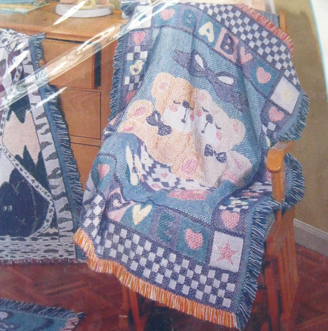 NOS Teddy Bear Tapestry Blanket Baby Love Vintage Fringed Etsy