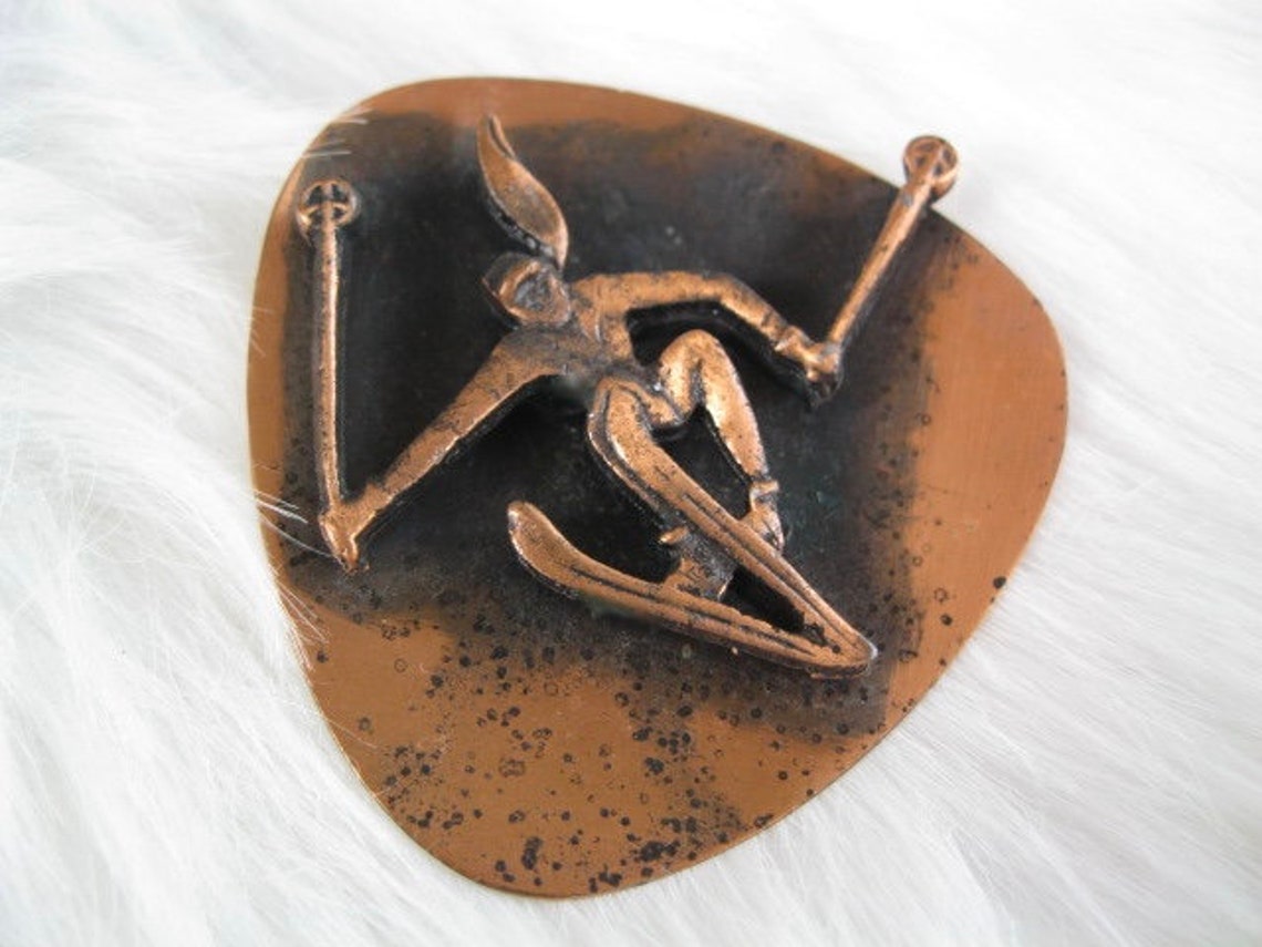 VTG esquí de cobre downhill esquiador Pin Brooch MCM 1960s | Etsy