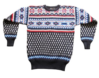 Vintage 80s Head Ski Sweater Blue Red Wool Fair Isle Mens Size M • Knit in Hong Kong