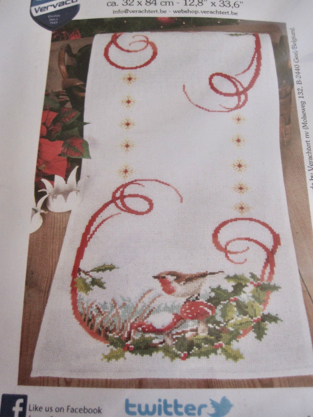 NEW Vervaco Cross Stitch Kit Bird & Mushrooms Christmas Table Runner 34 ...