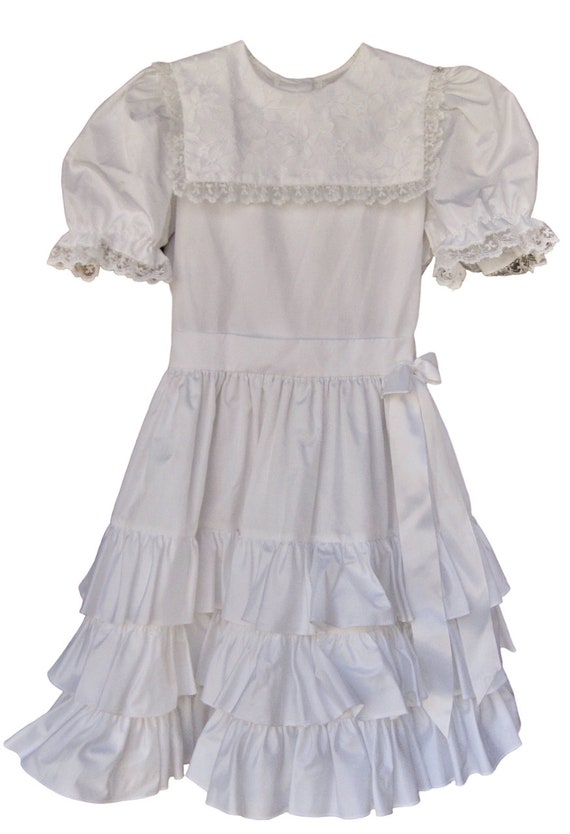 VTG Fancy This White Party Dress Ruffles Lace Big… - image 3