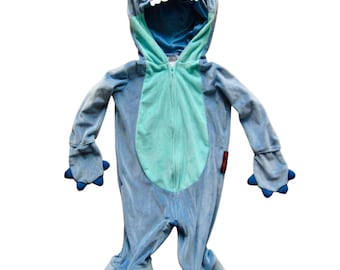 Disney Stitch Blue Costume One Piece Hoodie Footie Baby Size 6-12 Mos HALLOWEEN