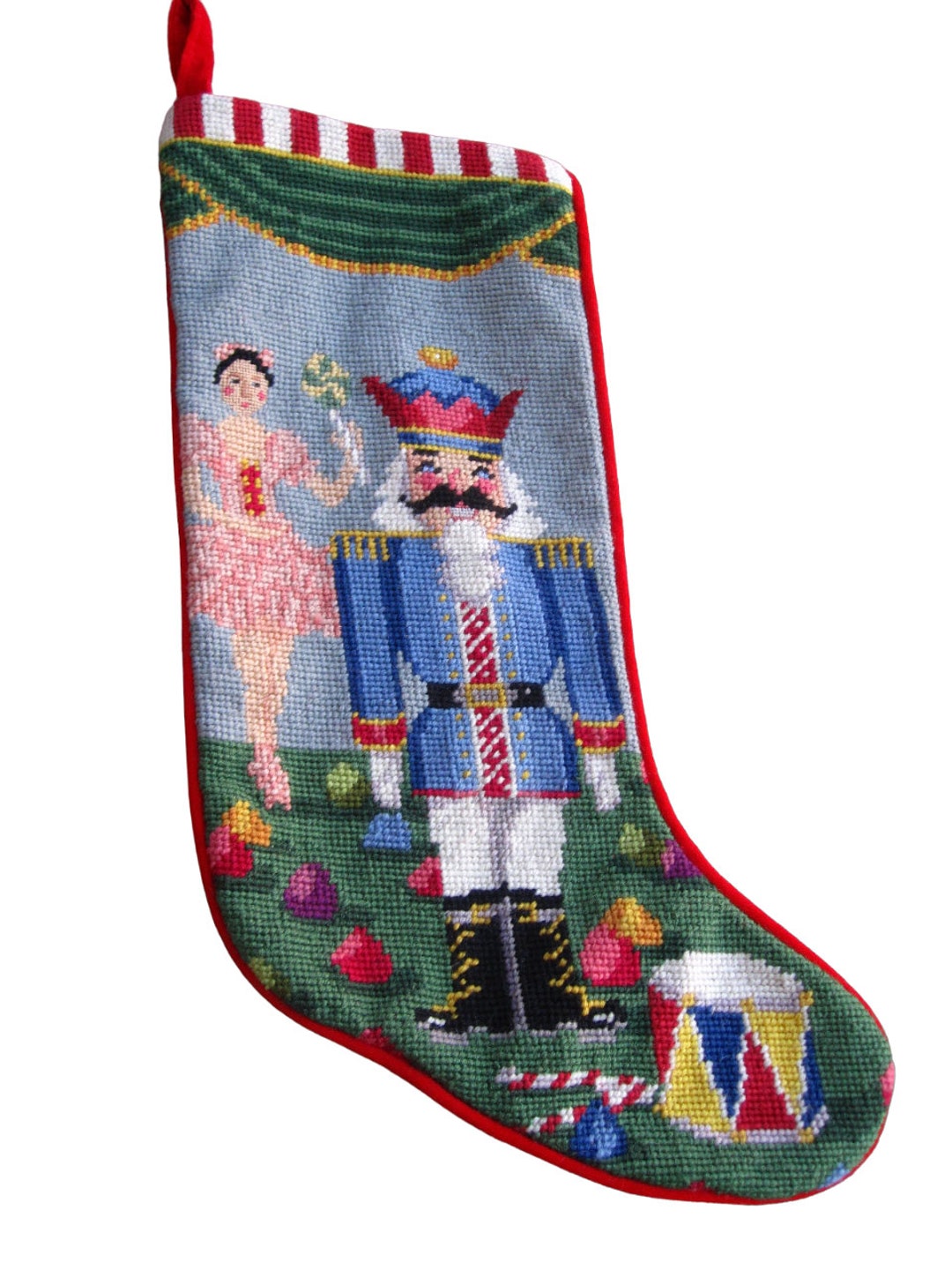 Vintage Needlepoint Christmas Stocking Nutcracker & Ballerina Etsy