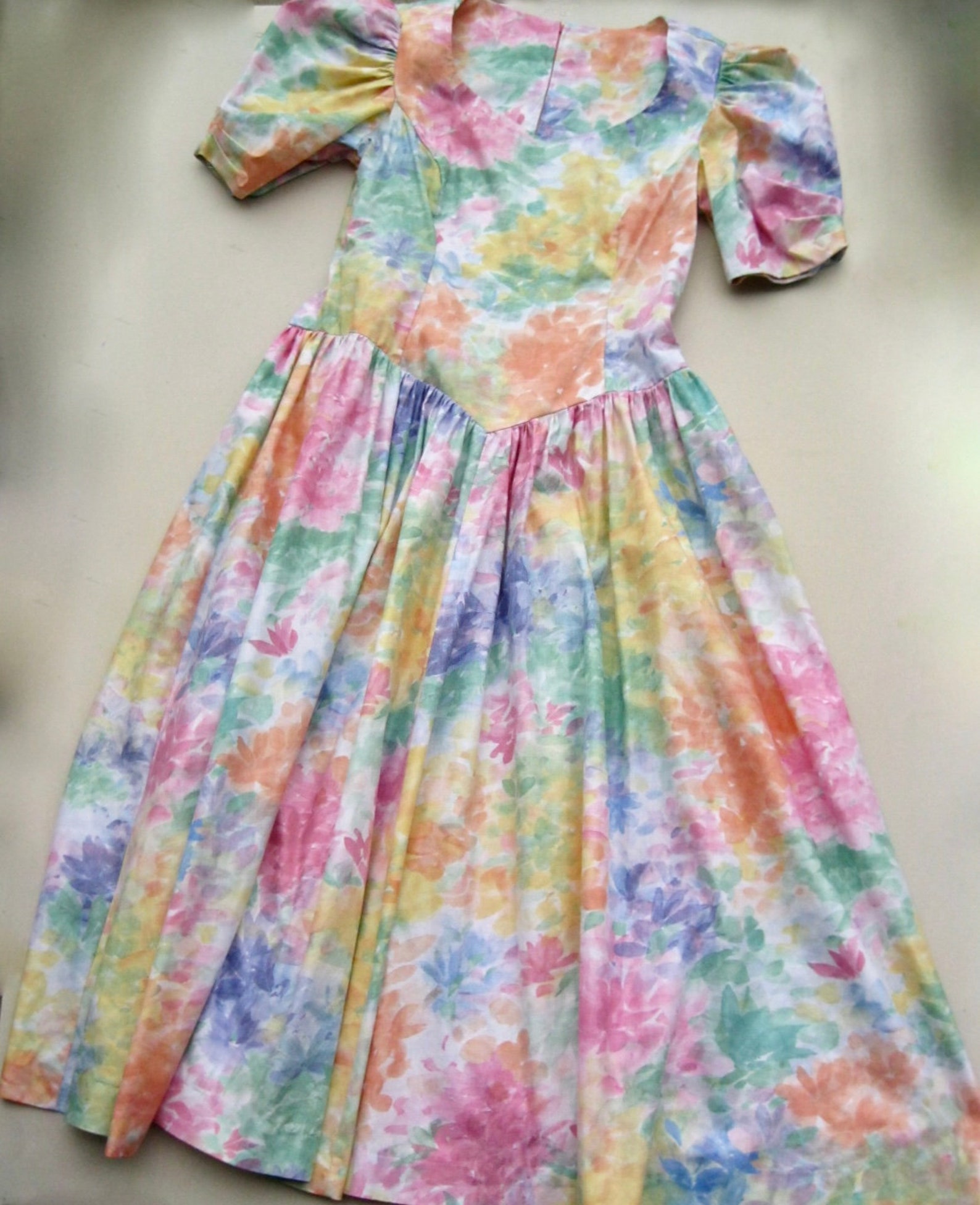VTG Cottagecore Prairie Dress Kwai Pastel Floral Puff Sleeve | Etsy