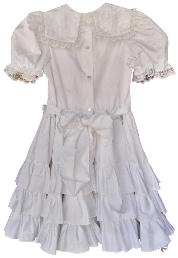 VTG Fancy This White Party Dress Ruffles Lace Big… - image 4