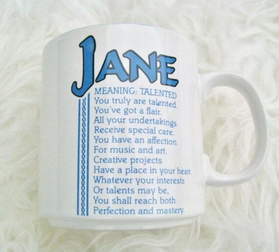 JANE Name Meaning Ceramic Mug Coffee Tea Blue Interior Papel Etsy