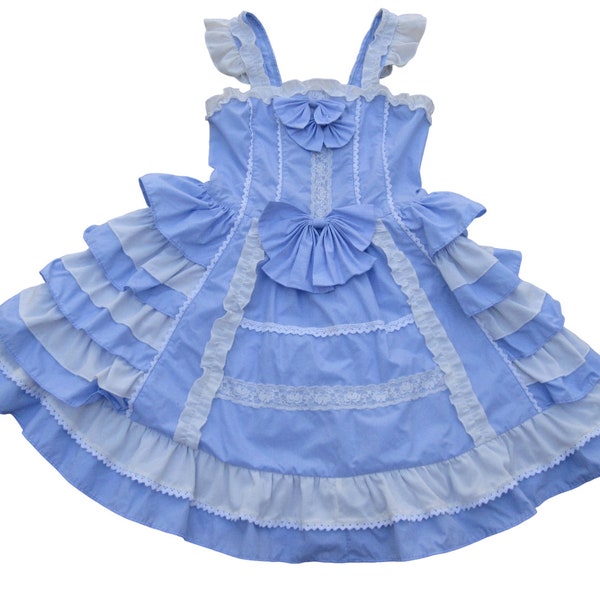 Bo Peep Blue White Costume Dress Corset Lacing Ruffles Womens XS Milk Maid