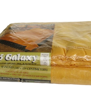 Vintage 70s Beacon Acrylic Gold Galaxy Blanket 72 x 90&quot; Full Twin Satin Edge • Made in the USA