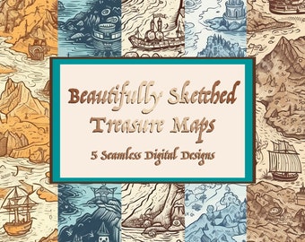 Magical, Adventurous Map Seamless Pattern, Digital Paper, Digital Scrapbook Paper Bundle 1