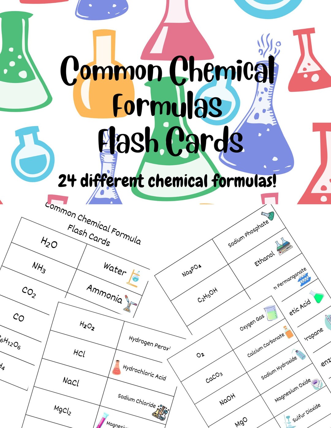 Common Chemical Formulas Flash Cards Chemistry Etsy