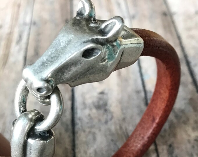 Licorice Leather Horse Head and Bit Clasp Bracelet Etsy