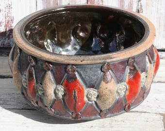 Handmade Red Raku Bowl: Skull Decor, Decorative Pottery