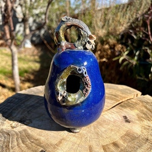 Birdhouse, Royal Blue Raku Birdhouse #03, Ceramic Birdhouse, Hanging Pottery Birdhouse