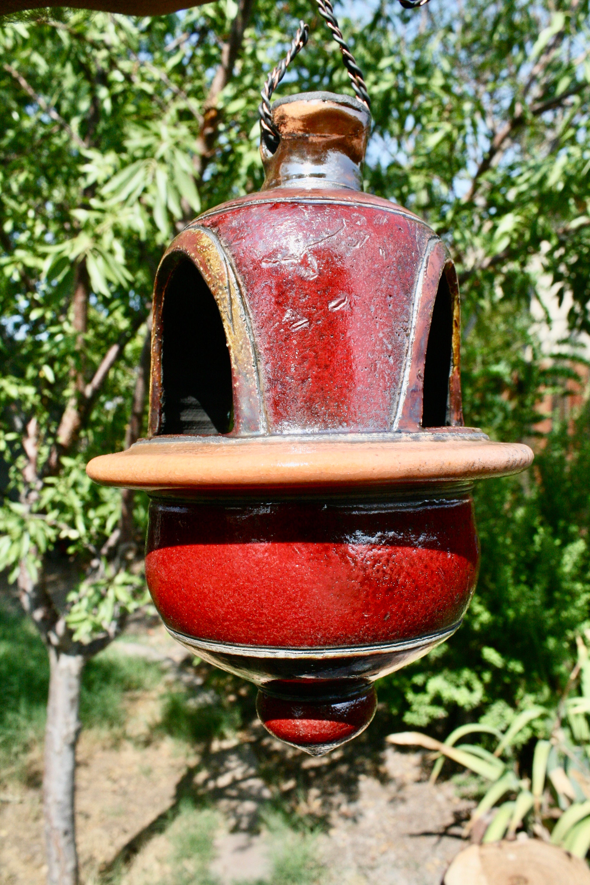 Bird Feeder Ceramic Lantern Hanging Red and Orange Bird Etsy