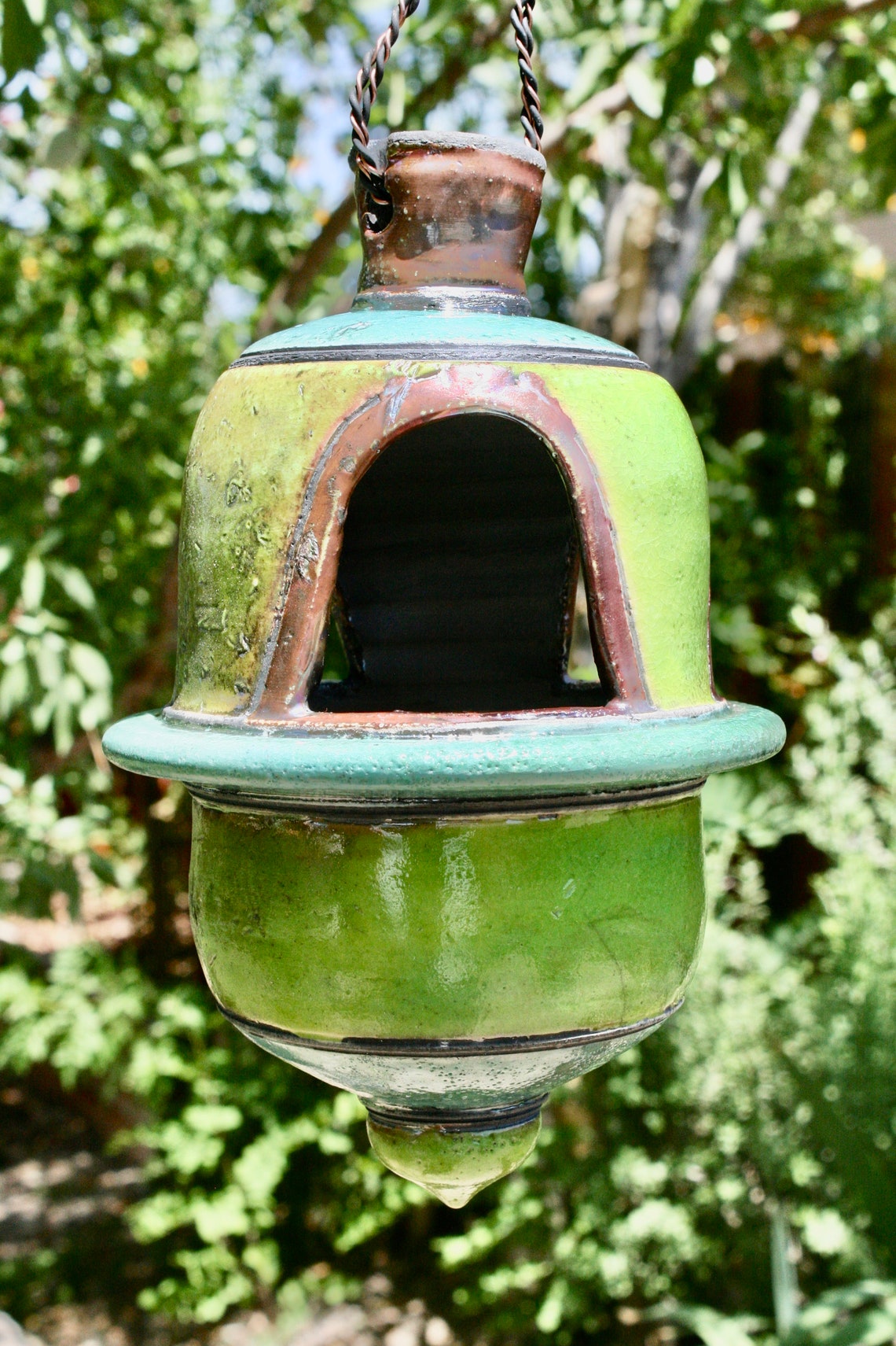Bird Feeder Ceramic Lantern Hanging Apple Green and Blue Etsy