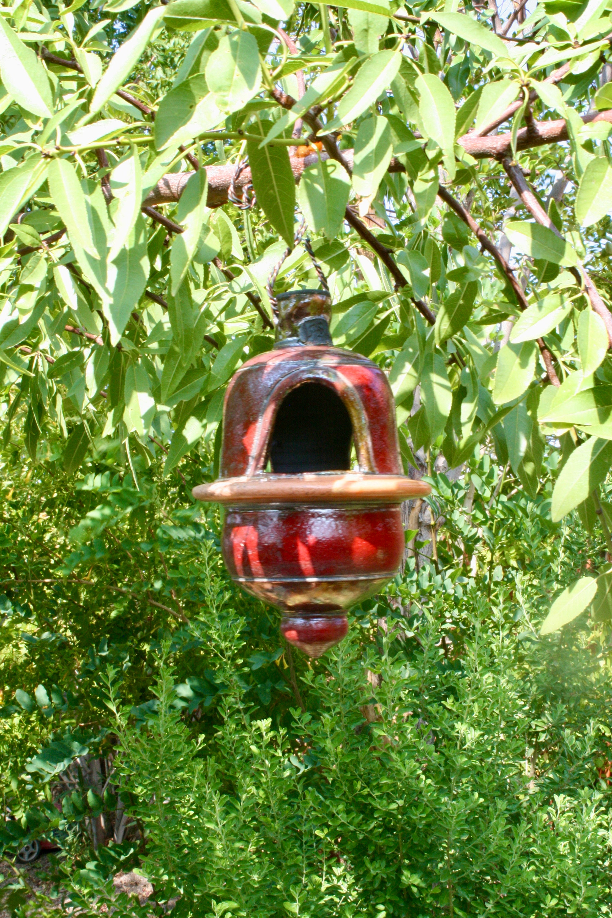 Bird Feeder Ceramic Lantern Hanging Red and Orange Bird Etsy