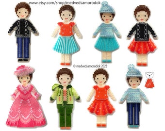 Cross-stitch pattern little fashion paper doll by MedvedSamorodok 1 - Dress Up doll and dresses - plastic canvas.