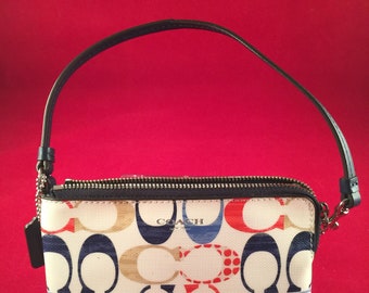 Vintage COACH Red White Blue WRISTLET Purse WALLET - Signature Logo & Tag *Looks New Style*