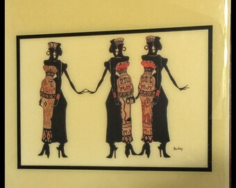 SISTERS by Shan Kelly CECILIO Tribal Wall TILE  *Vintage Art*