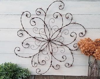Barbed Wire Swirl; Wrought Iron Swirl; Barbed Wire Wall Decor; Rustic Decor; Front Door; Wall Hanging; Farmhouse Decor; Western Decor