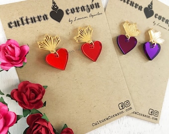 Sacred Heart Drop Studs