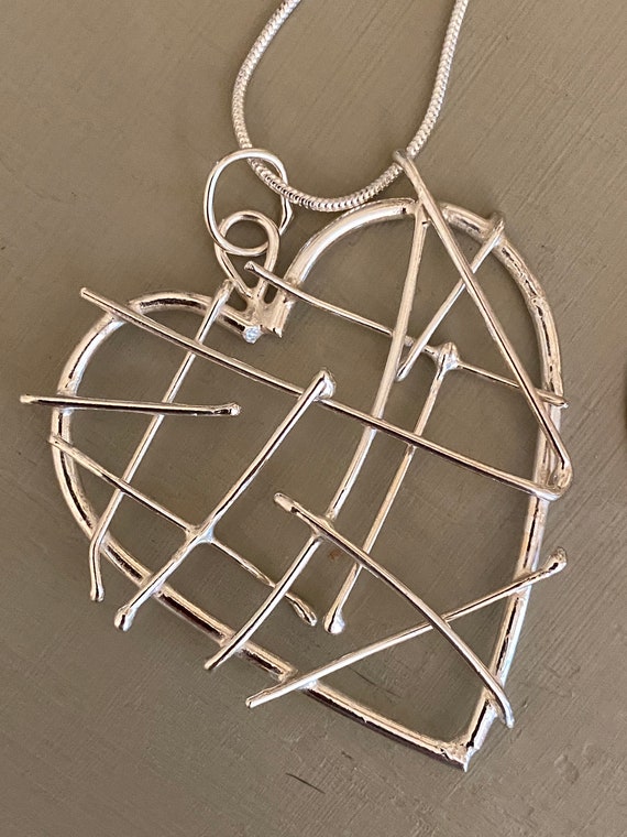 Large Solid Silver wicker Heart Necklace - Etsy