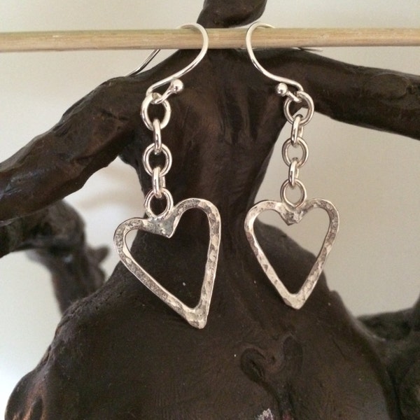 Solid Silver "Heart in Chains" Earrings