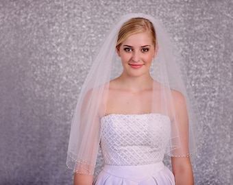 Wedding Veil, Two Tier with Beaded Edging