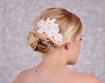 Wedding Hair Comb with Lace ,Flowers and Beads