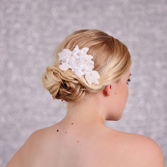 Wedding Hair Comb With Lace ,flowers and Beads - Etsy display picture 2