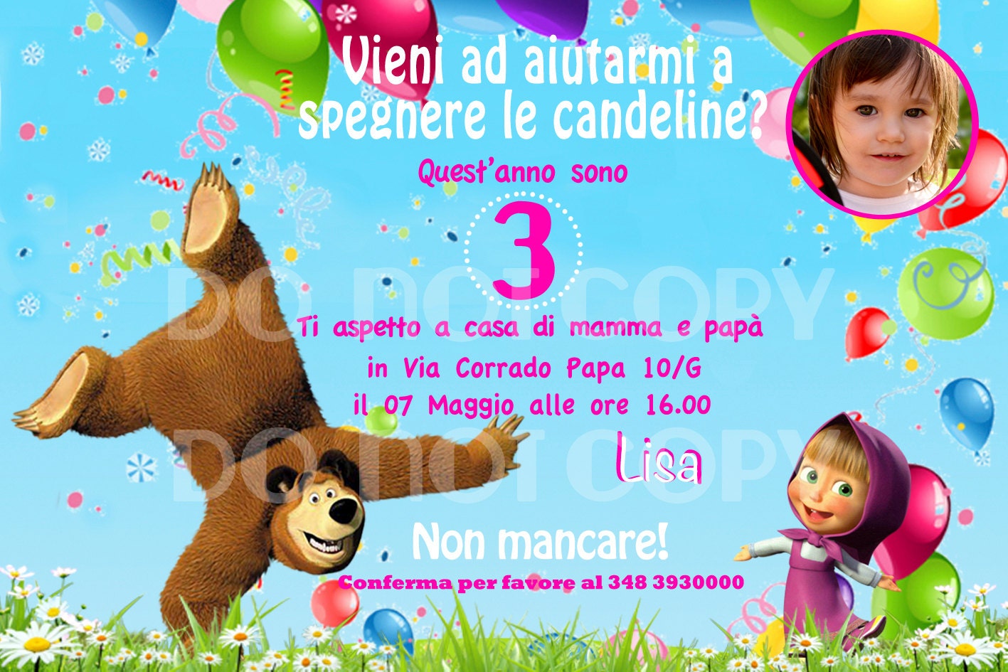 Invito di compleanno personalizzato a tema Masha e Orso -  Italia