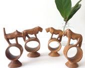 Set of 4 Hand-carved Wooden Safari Napkin Rings