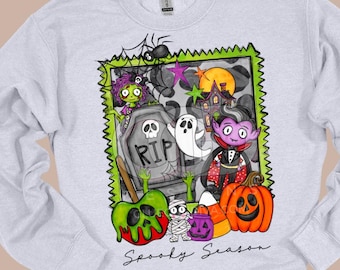 Spooky Season Colorful Characters, cute halloween pumpkin, vampire, mummy, zombie, spider, candy corn, collage, sublimation image - PNG
