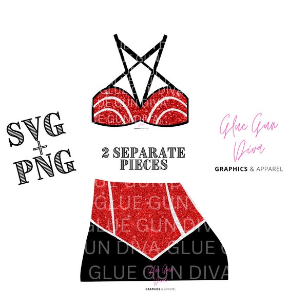 Red Bustier, Busti Caca, Separate pieces, glitter, latina. cutting file - svg, png
