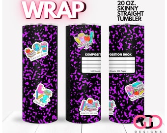 TEACHER composition book with teacher stickers, appreciation gift sublimation  | WRAP for Skinny 20 0z straight tumbler - png format