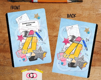 FOURTH GRADE Composition Book Cover Design, Front and Back covers, elementary school, back to school student, teacher - png