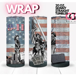 September 11th, we will never forget, world trade center, pentagon, Let&#39;s Roll, sublimation | WRAP for Skinny 20 0z straight tumbler - png