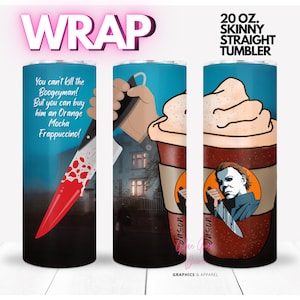 Jason&#39;s Frappuccino, Halloween, scary horror movies | WRAP for Skinny 20 0z straight tumbler - png format
