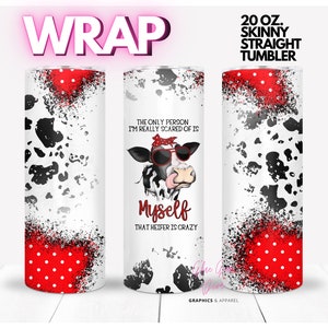 HEIFER is Crazy Funny Humor Snarky Cow Print Polka Dot Red Black Glasses Head Bandana | WRAP for Skinny 20 0z straight tumbler - png format