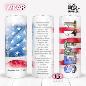 September 11th Poem,  memorial world trade center, pentagon, Let&#39;s Roll, sublimation | WRAP for Skinny 20 0z straight tumbler - png