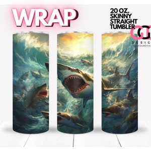 Shark Swim, shark week, ocean, fish, Sublimation image | WRAP for Skinny 20 oz straight tumbler - png format