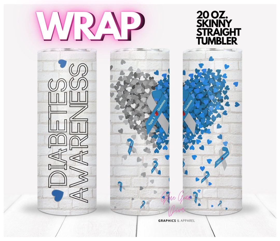 Diabetes Awareness Hearts WRAP for Skinny 20 0z Straight Tumbler Png