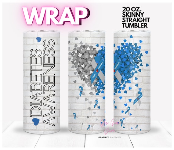 Diabetes Awareness Hearts | WRAP for Skinny 20 0z straight tumbler - png format