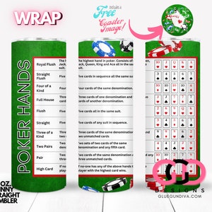 Jetons de POKER HANDS, règles du jeu, casino, jeux de hasard, conception de sous-bock gratuit avec sublimation | WRAP for Skinny 20 0 z gobelet droit - format png