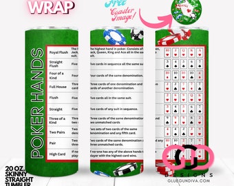 POKER HANDS chips, game rules, casino, gambling, sublimation image free coaster design | WRAP for Skinny 20 0z straight tumbler - png format