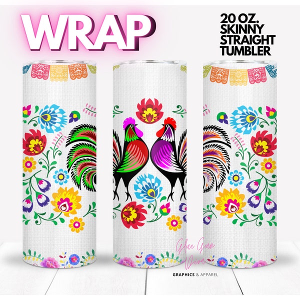 Mexican embroidery, cinco de mayo | WRAP for Skinny 20 0z straight tumbler - png format