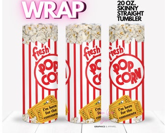 POPCORN I'm Here For the COMMENTS - social media funny cup image | WRAP for Skinny 20 0z straight tumbler - png format