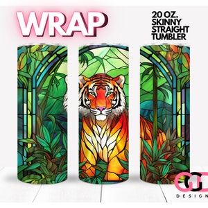 TIGER STAINED Glass Jungle colorful | WRAP for Skinny 20 0z straight tumbler - png format