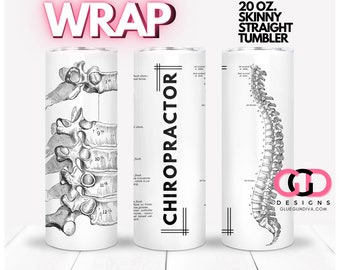 CHIROPRACTOR occupation, career, back doctor, spine, sublimation image | WRAP for Skinny 20 0z straight tumbler - png format